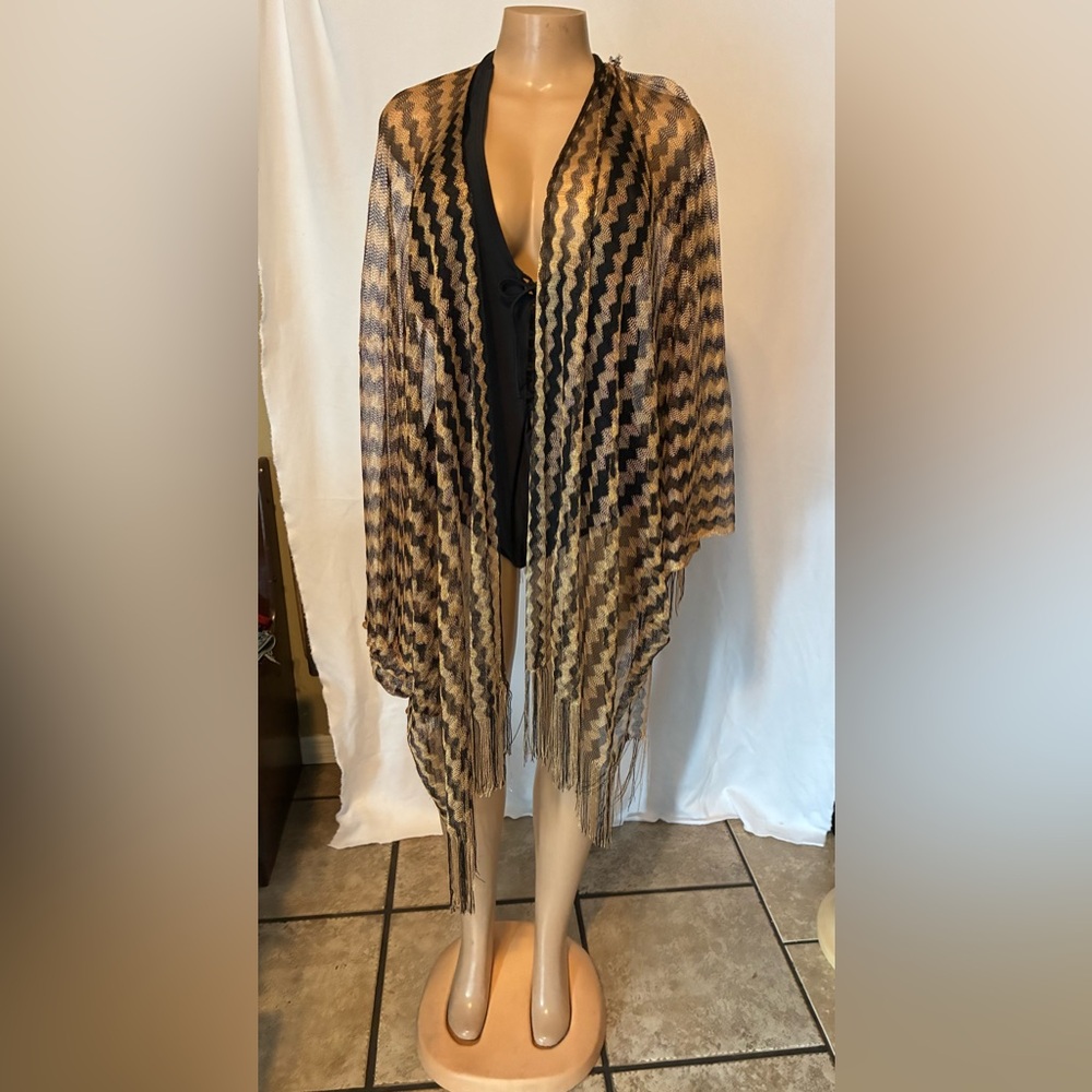 12th Tribe  Sheer Fringe Beach Cover Up or Shawl for Women